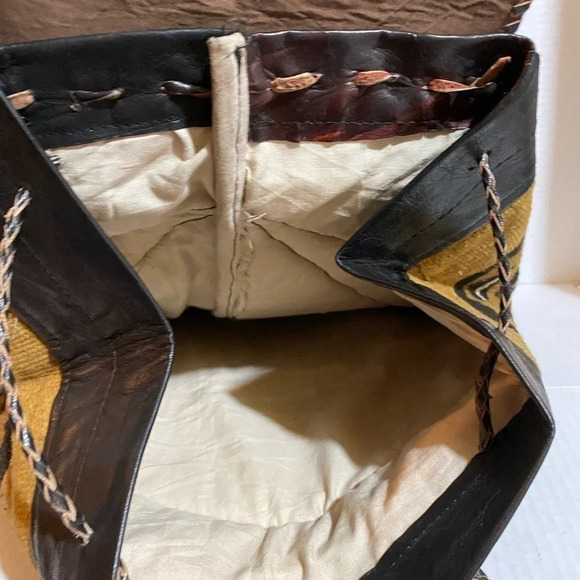 Handmade unisex Africa mud cloth leather backpack main image 4